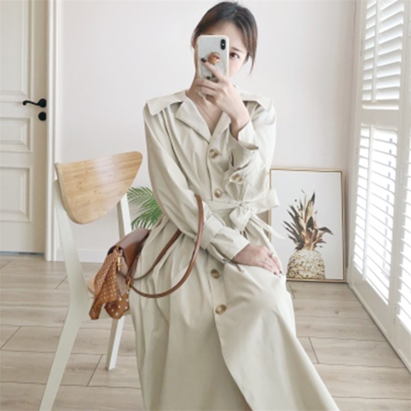 Spring Autumn Korean Style Maxi Long Women's Loose Trench Coat With Belt Windbreaker Outwear High Quality Dress D532 210512