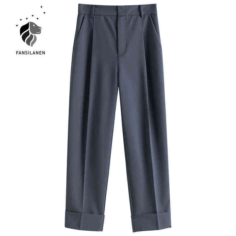FANSILANEN Office Lady High Waist Casual Suit Pants Women Pleated Loose Female Spring Summer Korean Style Cropped Trousers 211115