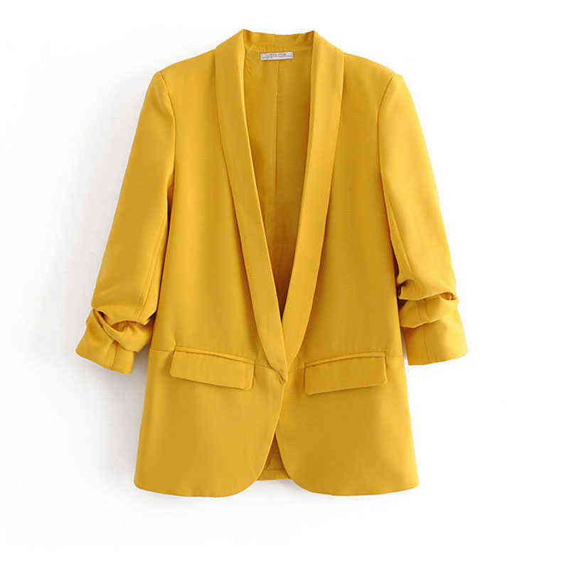 Bella Philosohy Spring Fashion Red Blazer Women OL Puff Sleeve Workwear Coat No Button Three Quarter Ladies Outwears 211122