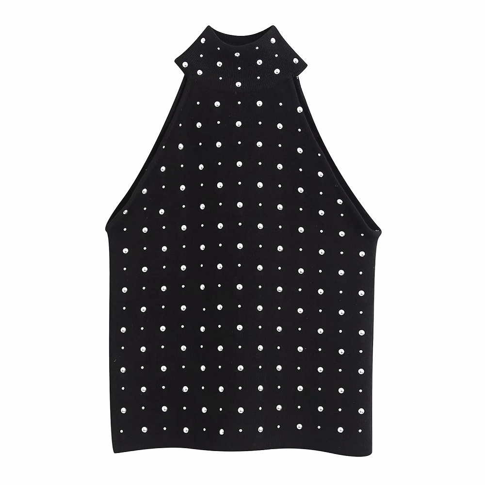 Vintage Stylish Rivet Sleeveless Sweaters Women Fashion O-Neck Pullovers Elegant Ladies Chic Jumpers 210520