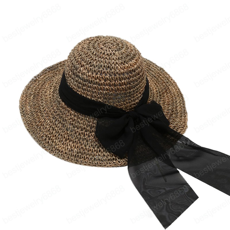 Spring Summer Bucket hat Woman Hand crochet Hats Fashion Women Beach Sun Cap Floppy Foldable Wide-brimmed Straw Hat