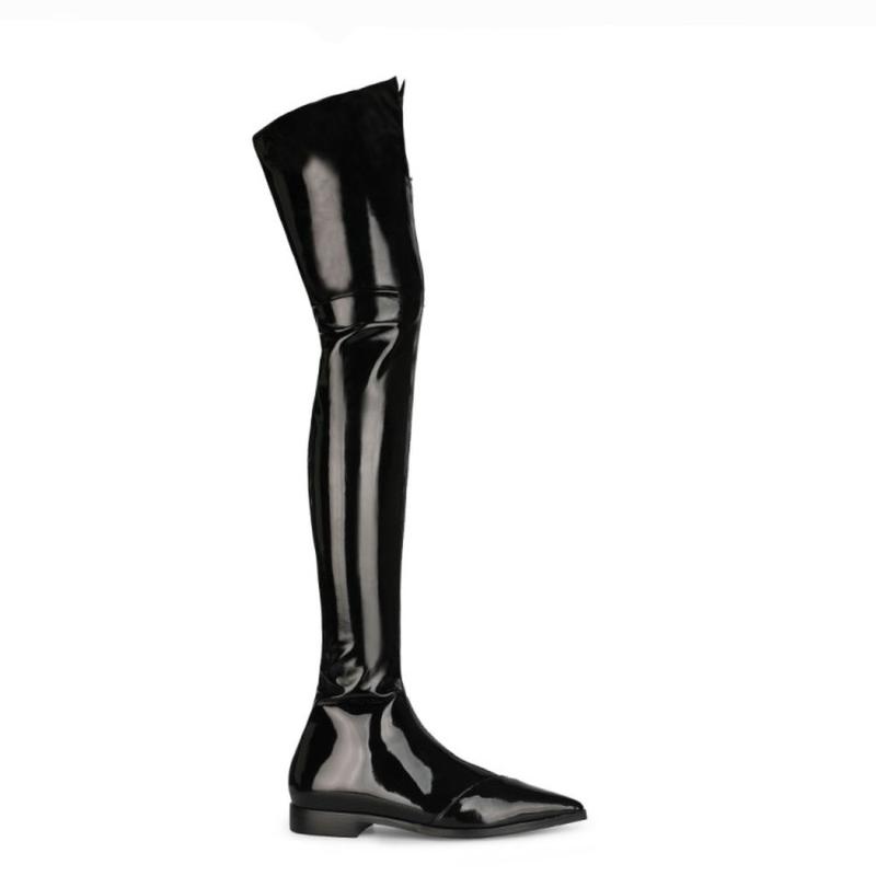 Boots OEING Fashion Womens Over Knee High Back Zip Low Heel Pointed Toe Genuine Leather Shoes 5Colors Plus Size