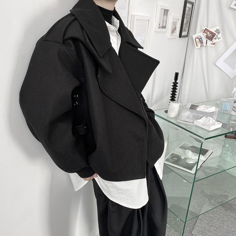 IEFB Men's Spring And Autumn punk hip hop short style woolen black jacket loose thickness oversized coat for male casual 9Y4652 210524