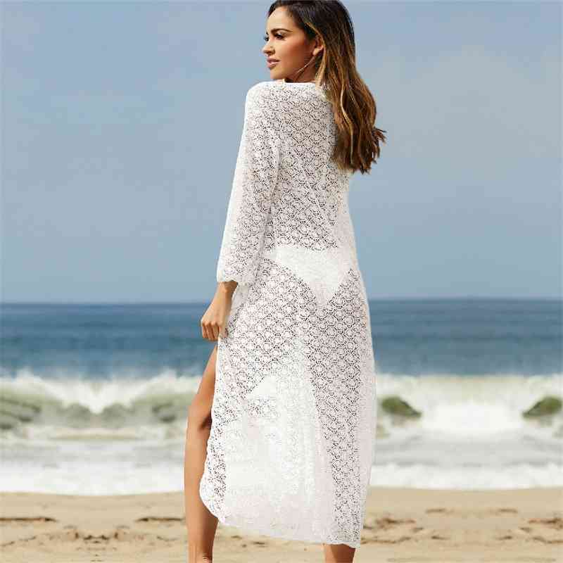 Lace Beach Cover up Bathing suit for Women Tunics Robe de Plage Bikini Saida Praia #Q634 210420
