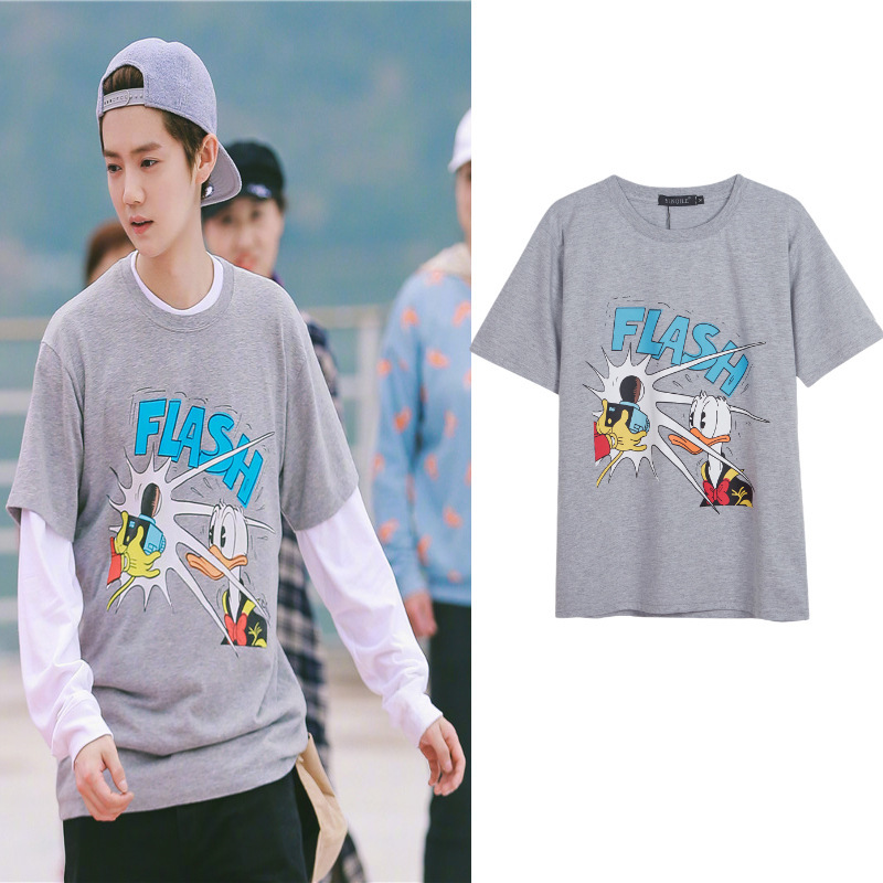 fashion t shirt luhan same clothes simple loose round neck cartoon letter print short sleeve men's and women's lovers summer, White;black 
fashion t shirt luhan same clothes simple loose round neck cartoon letter print short sleeve men's and women's lovers summer, White;black