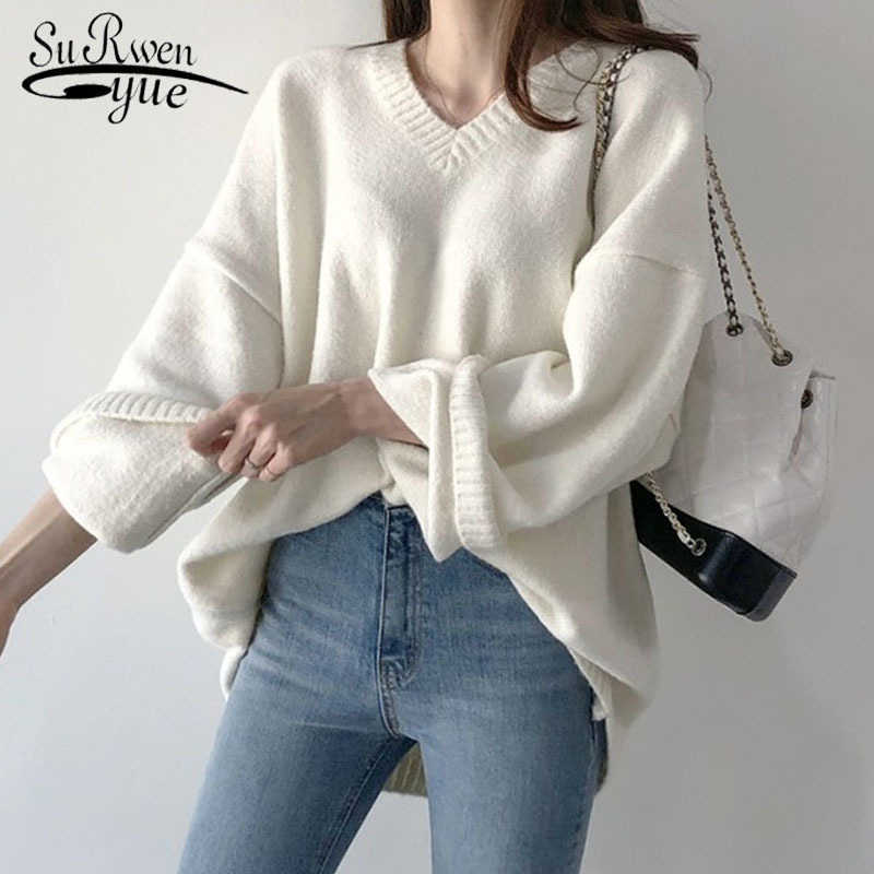 Plus Size V-neck Sweater Spring Autumn Winter Long Sleeve Women Knitted Sweater Pullover Solid Loose Female Jumper Knitwear 210527, White
Plus Size V-neck Sweater Spring Autumn Winter Long Sleeve Women Knitted Sweater Pullover Solid Loose Female Jumper Knitwear 210527, White