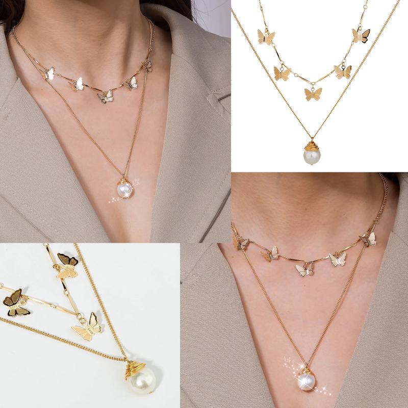 Pendant Necklaces Ins Vintage Multilayer Butterfly Necklace Pearl Feminine Clavicle Chain Handmade Gold Plated, Silver
Pendant Necklaces Ins Vintage Multilayer Butterfly Necklace Pearl Feminine Clavicle Chain Handmade Gold Plated, Silver