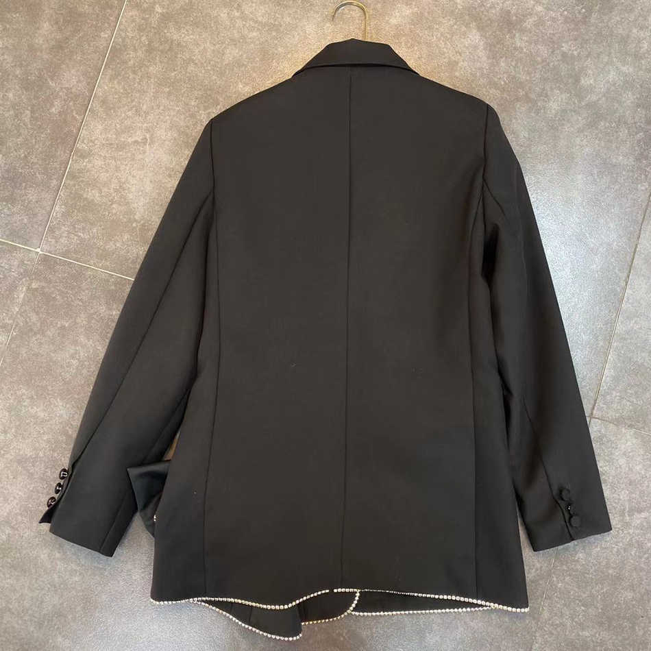 Summer Product Jacket Long-Sleeved Diamond Bow Slim Single-Breasted Button Blazer Ladies V-Neck Casual Coat 210525