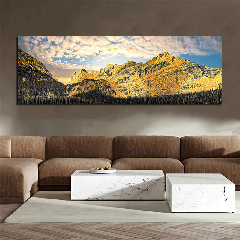 Landscape Posters Wall Art Golden Mountain Bedside Painting Canvas Prints For Living Room Home Decor