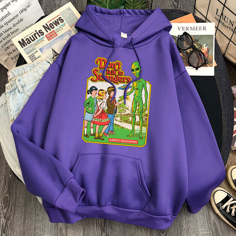 Don't Talk to Strangers Print Sweatshirts Man Casual Harajuku Fleece Hooded Clothing Woman Vintage Hoody Punk Hip Hop Sweatshirt H0909