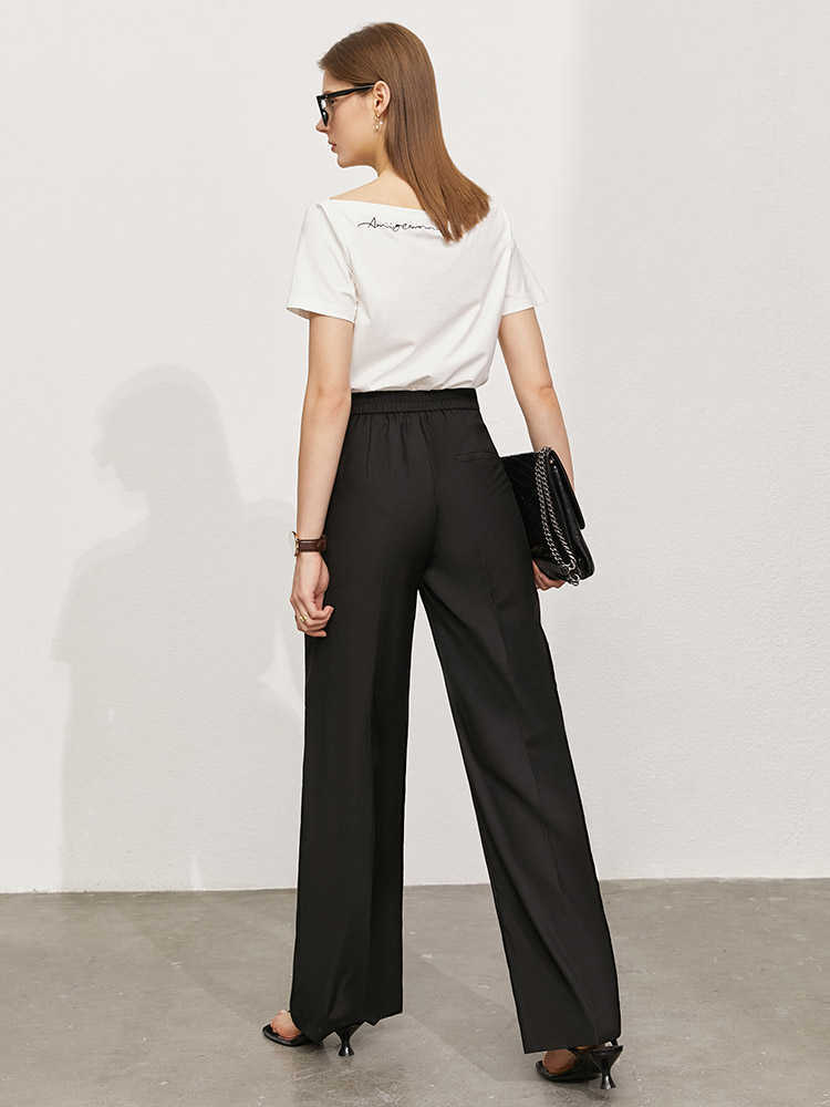 Minimalism Summer Women's Trousers Offical Lady Letter Embroidery Loose Pants Causal Suit 12130222 210527