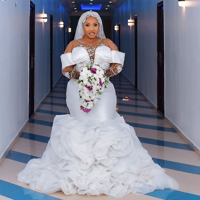 2021 Plus Size Arabic Aso Ebi Luxurious Mermaid Sexy Wedding Dress Lace Beaded Crystals Tiers Organza Bridal Dresses Gown ZJ332