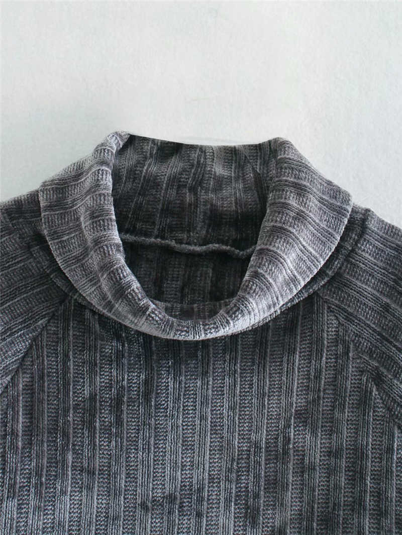 Elegant Women Gray Sweaters Fashion Ladies Turtleneck Knitted Tops Streetwear Female Chic Loose Short Pullovers 210527