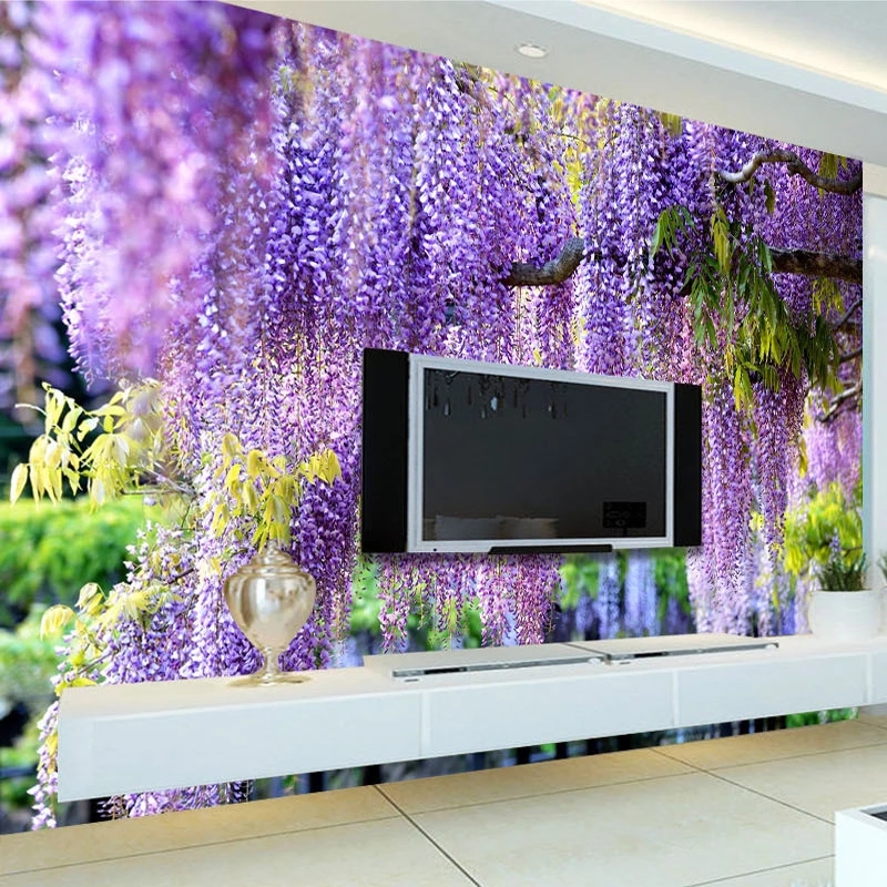 Custom Poster 3D Romantic Purple Flower Vine Wall Living Room Bedroom Photo Background Mural Wallpaper Decor