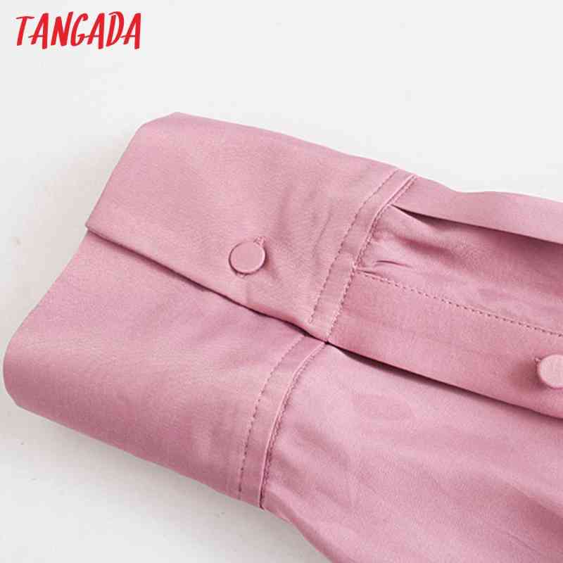 Fashion Women Pink Pleated Loose Shirt Sleeve High Street Ladies Long Dress 5Z30 210416