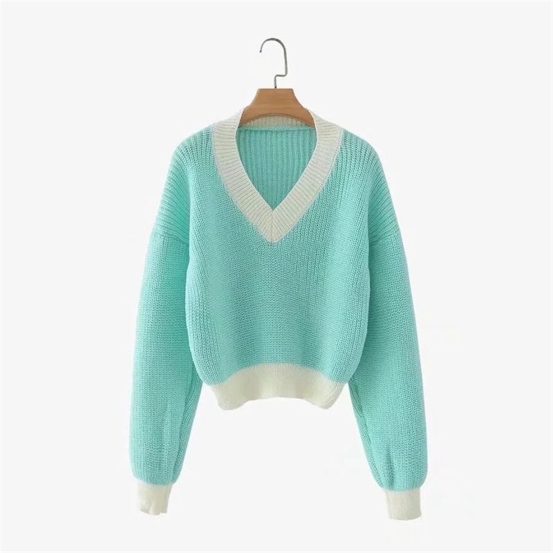 Autumn Sweaters women pullovers jumer winter women's wear loose knitwear color lazy V neck Vintage oversized sweater 210508
