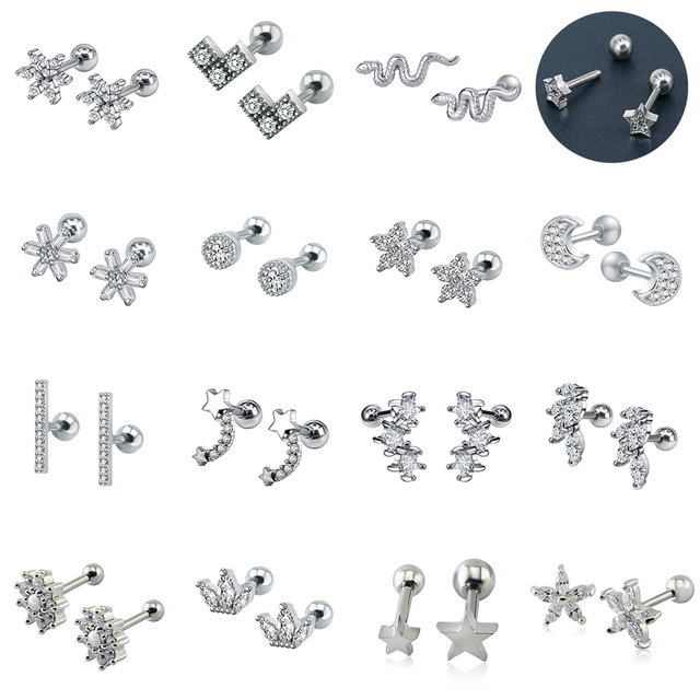 zs 18 styles moon star cz stud earring for women stainless steel snake cartilage tragus earrings ear flat piercings body jewelry
zs 18 styles moon star cz stud earring for women stainless steel snake cartilage tragus earrings ear flat piercings body jewelry