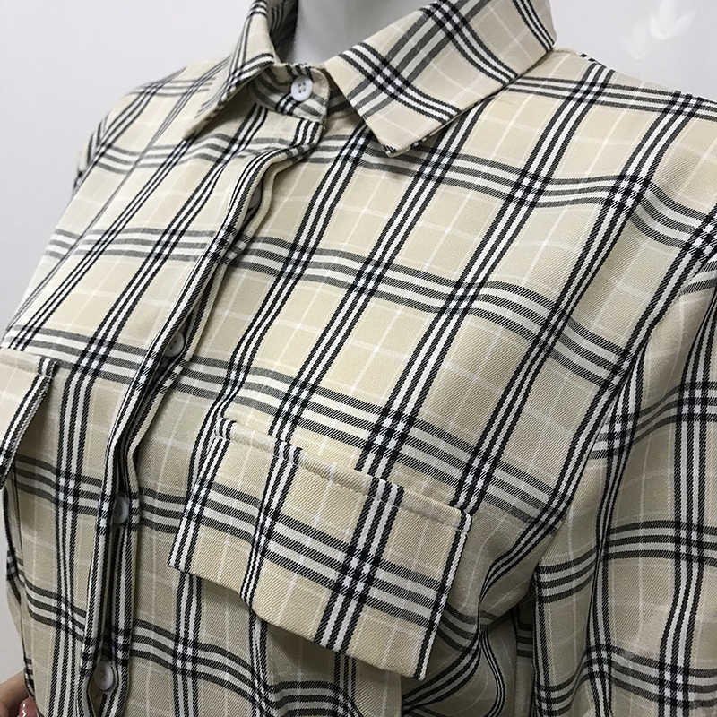 dress for women Plaid shirt pleated waist sexy French ruffled robe 210623