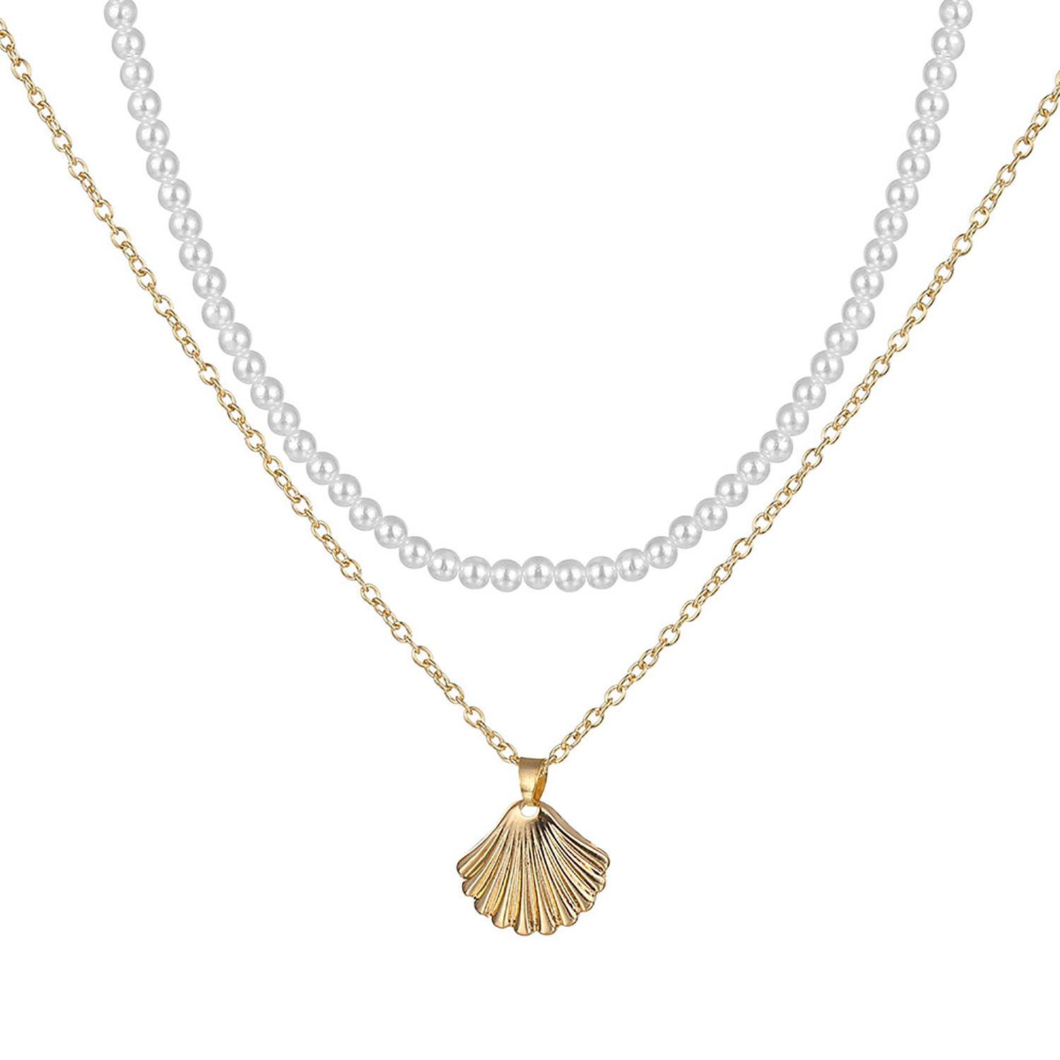 Double Layer Pearl Shell Choker Necklace for Women Bohemia Summer Vacation Beach Scallop Necklaces Ocean Girl's Jewelry