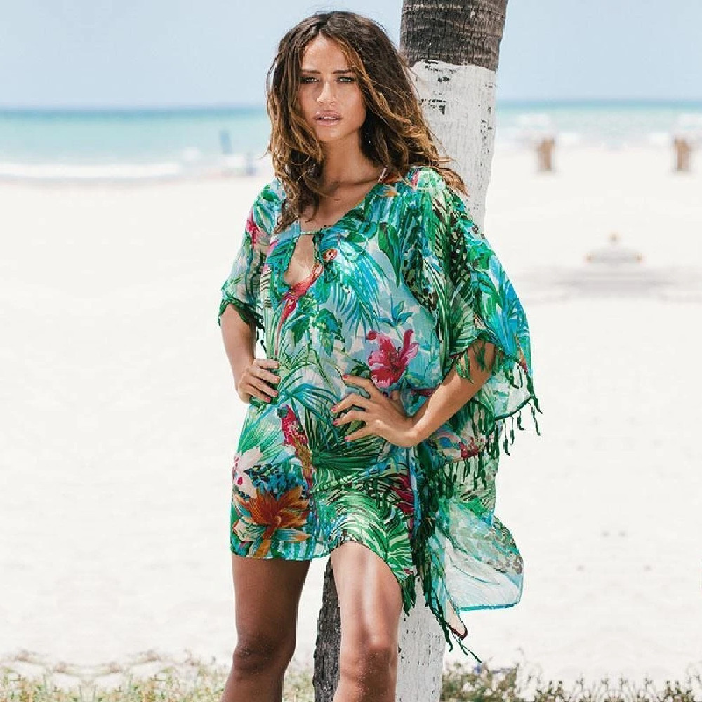 Tunic for Beach Bathing suit cover ups Chiffon Dress Women wear Bikini up Saida de Praia #Q523 210420