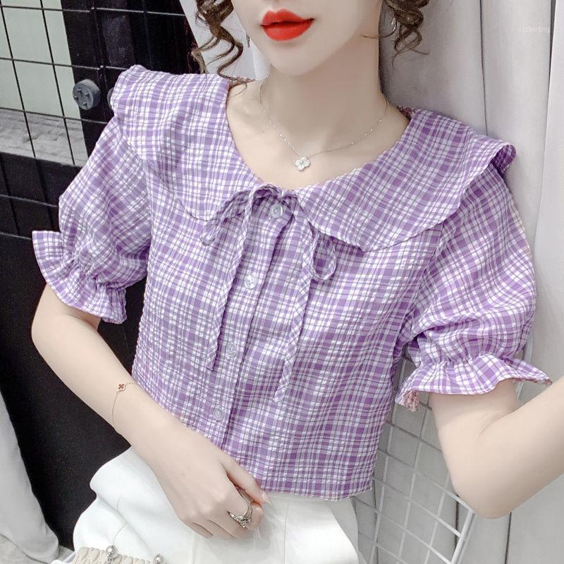 Women' Blouses & Shirts Doll Collar Plaid Shirt Women 2021 Summer Bow Loose And Thin Lace Short Top, Purple
Women' Blouses & Shirts Doll Collar Plaid Shirt Women 2021 Summer Bow Loose And Thin Lace Short Top, Purple