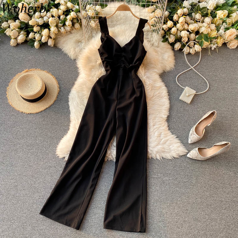 Jumpsuits for Women Elegance Sleeveless Wide Leg Long Pants Jump Suits Summer Bodysuit Sexy Club Outfits Ladies Playsuit 210519