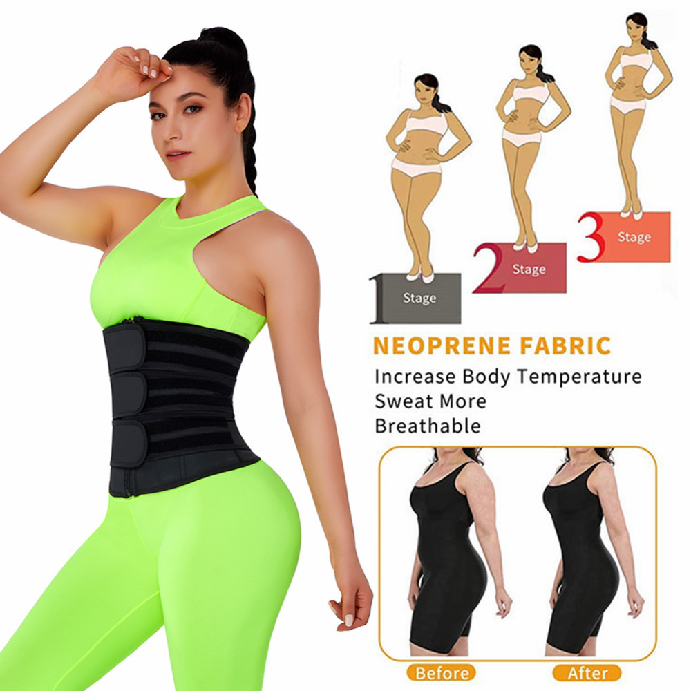 Feelingirl New Three Belts Waist Trainer 100%latex Waist Trainer Body Shaper Zipper 7 Steel Bones Modeling Strap Waist Shaper 210402