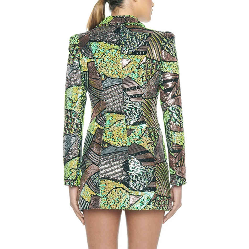 Free Women's Shiny Sequin Blazer Dress Sexy Lapel Long Sleeve Double Breasted Bodycon Party Mini Vestido 210524