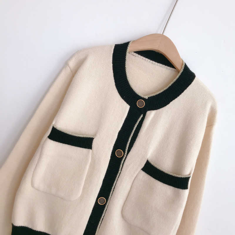 H.SA Fall Fashion Women Winter CLothese Black White Elegant Sweater And Cardigans Long SLeeve Button Up Knit Coat OL Jacket 210716