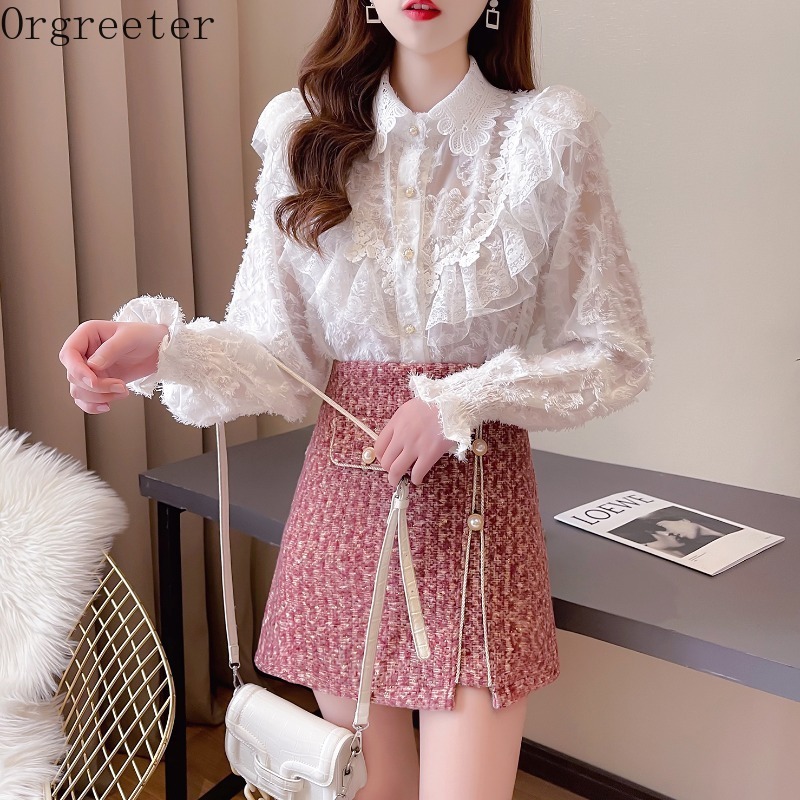Spring Elegant Ladies Fringed Lace Ruffles Patchwork Shirt 2 Pieces Set and High Waist Pearl button Tweed Skirt Suit 210525, Red
Spring Elegant Ladies Fringed Lace Ruffles Patchwork Shirt 2 Pieces Set and High Waist Pearl button Tweed Skirt Suit 210525, Red