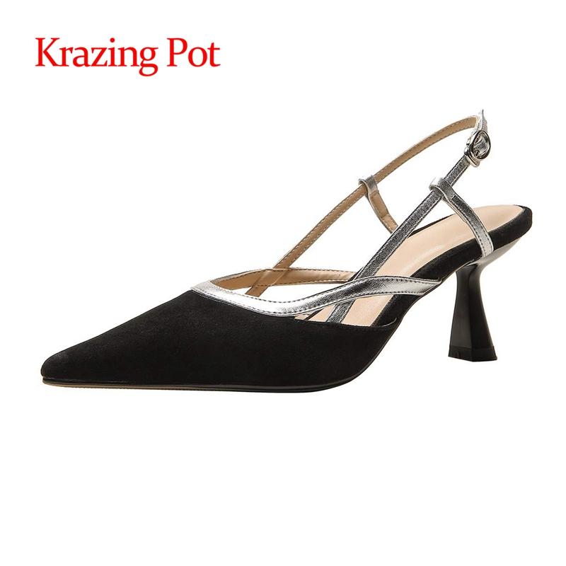 Krazing Pot Genuine Leather High Heels Pointed Toe Mixed Colors Shallow Office Lady Young Buckle Straps Women Sandals L23 Dress Shoes, Black
Krazing Pot Genuine Leather High Heels Pointed Toe Mixed Colors Shallow Office Lady Young Buckle Straps Women Sandals L23 Dress Shoes, Black