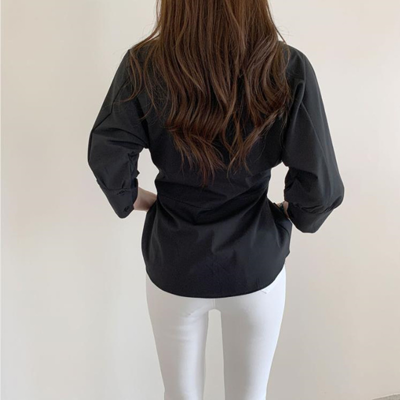 Office Lady Minimalist Loose Solid Basic Shirt Women Autumn Work Wear Lapel Long Sleeve Blouses Blusas Femme 210421