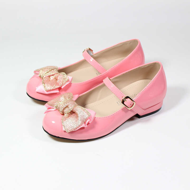 New Girls Princess Shoes Baby Fashion Bow Toddler Student Party Dance Shoe Kids Low-heeled Leather Shoes Pink Red Eur 25-34 G0908
