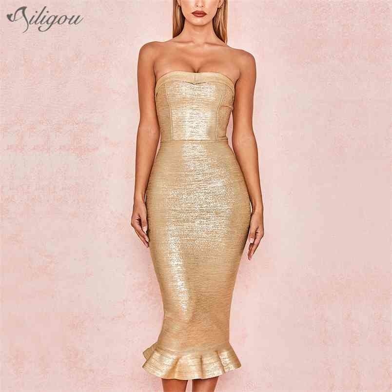 Summer Women'S Bandage Bodycon Dress Rayon Sexy Golden Strapless Fishtail Celebrity Party Vestidos 210525, Gold
Summer Women'S Bandage Bodycon Dress Rayon Sexy Golden Strapless Fishtail Celebrity Party Vestidos 210525, Gold