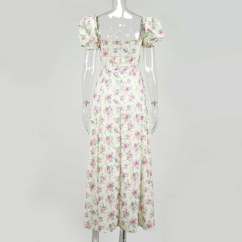 Colysmo Off Shoulder Sexy Dresses Summer Romantic Floral Women Chest Ruched Lace Up Resort Style Beach Long 210527