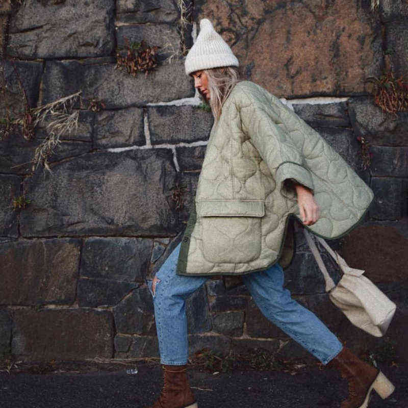 Autumn Winter Women's Loose Jackets Thin Parka Oversize Coats Round Neck Outwear Female Coats Long Sleeve Cotton Clothing 211130