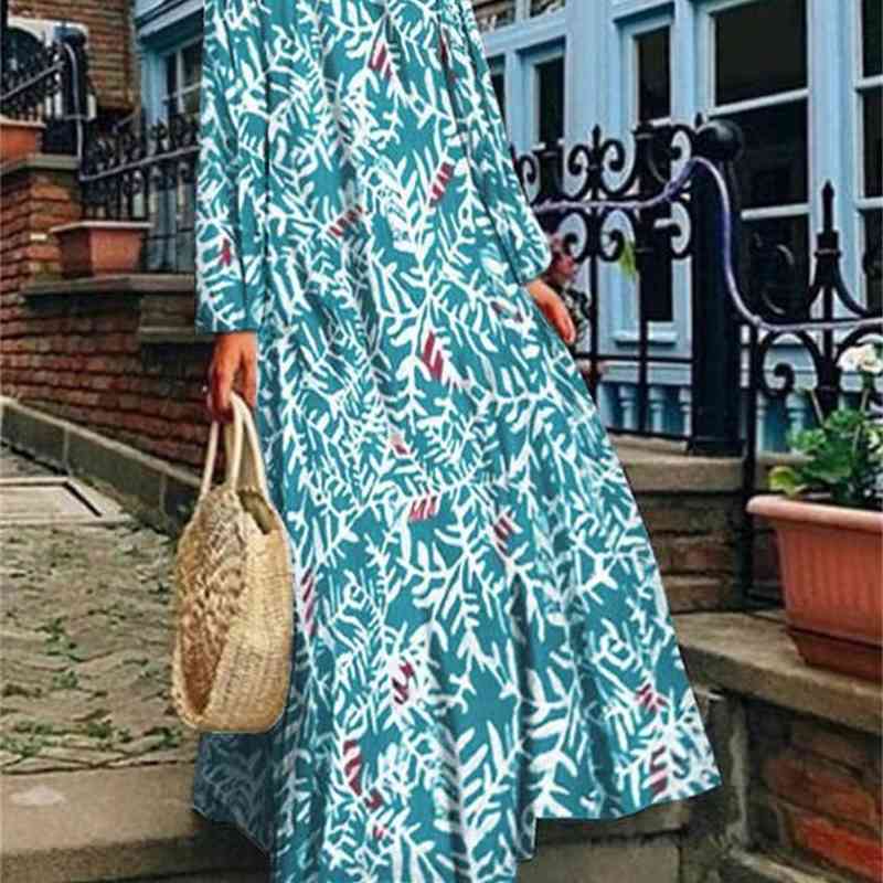 Women Dress Long Sleeve Print Dresses Plus Size Vintage Flowers Red White Blue Black Clothes 210513