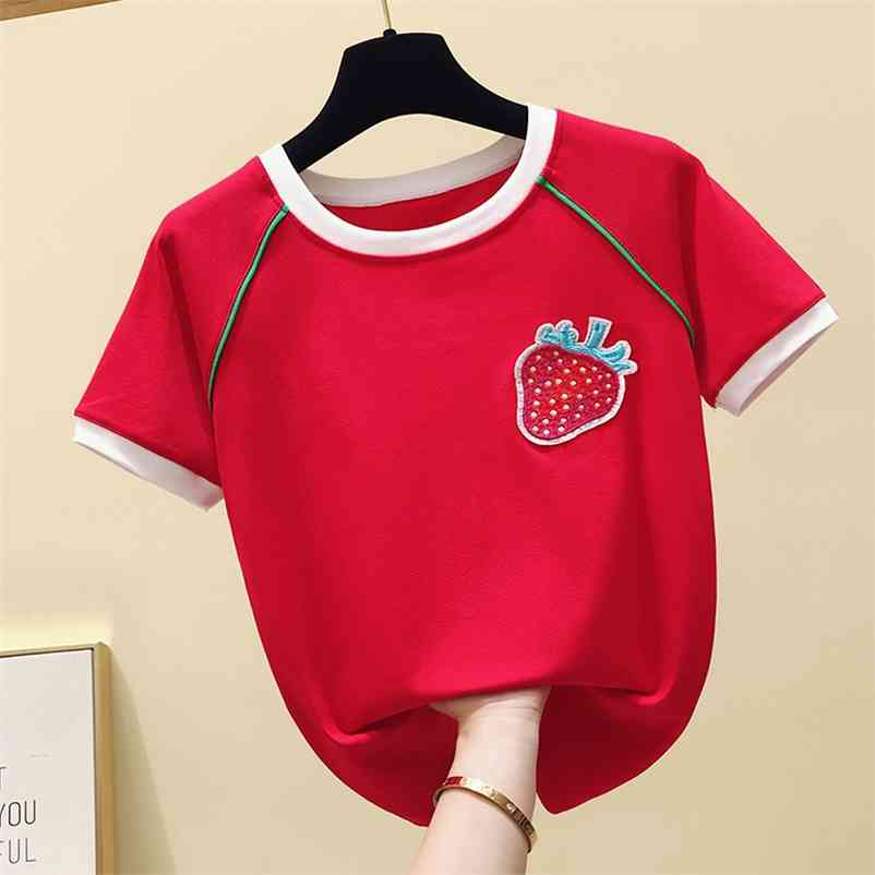 Women's Short Sleeves Strawberry Cotton T-Shirt Summer Korean style Tee Girls Pullover Casual Tops Tees 210519, White
Women's Short Sleeves Strawberry Cotton T-Shirt Summer Korean style Tee Girls Pullover Casual Tops Tees 210519, White