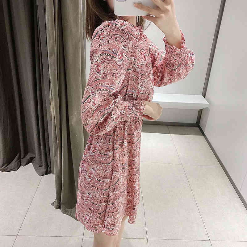 Fashion Floral Print Mini Shirt Dress Ruffled Long Sleeve Vintage Party Dress Ladies Loose Casual Chic Dresses Vestidos 210414