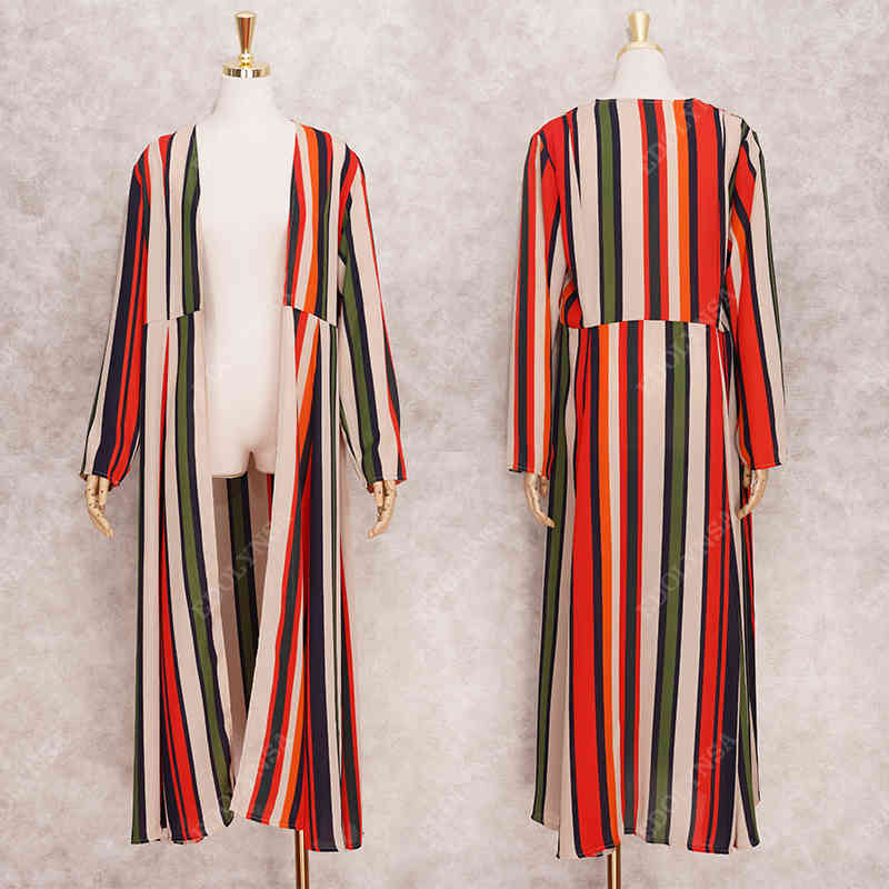 Red Boho Striped Robes Bathing Suit Cover-ups Plus Size Beach Wear Kimono Dress Tunic Women Summer Swimsuit Cover Up A839 210420