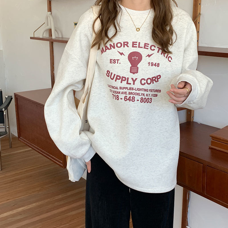 2 colors autumn winter Korean style Women Harakuju Sweatshirts cartoon print thick Sweatshirt Womens pullovers (X1689) 210423