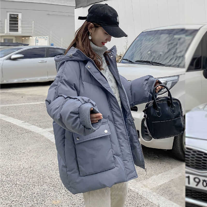 Korean Loose Puffer Jacket Oversize Women's Short Winter Female Coat Women Thickened Parka Feminina Harajuku Outerwear Hood 211007wtt