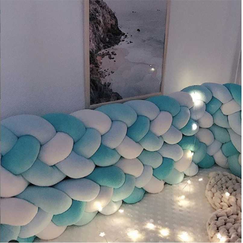 Four-color Baby Knot Bed 2.2M Baby Handmade Nodic Knot born Bed Bumper Tour De Lit Bebe Tresse Baby Bed Bumper Knot Crib 211025