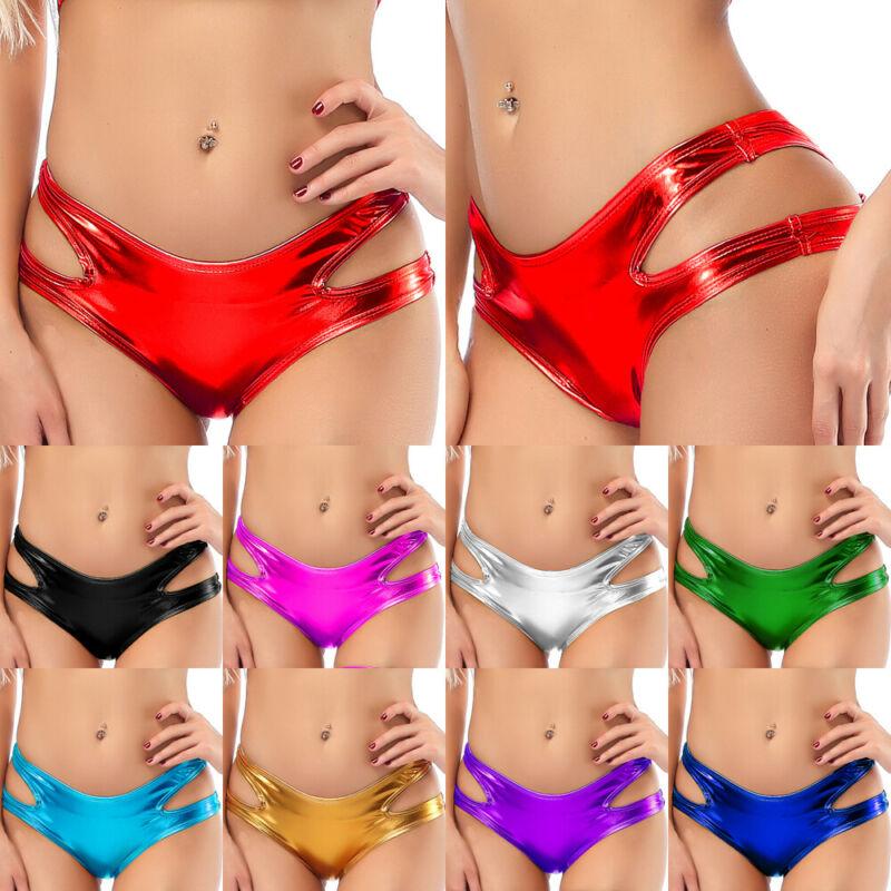 

Womens Shiny Hollow Out Briefs Sexy PU Leather Shorts Underwear Rave Dance Clubwear Pole Dancing Panties Women's, Black