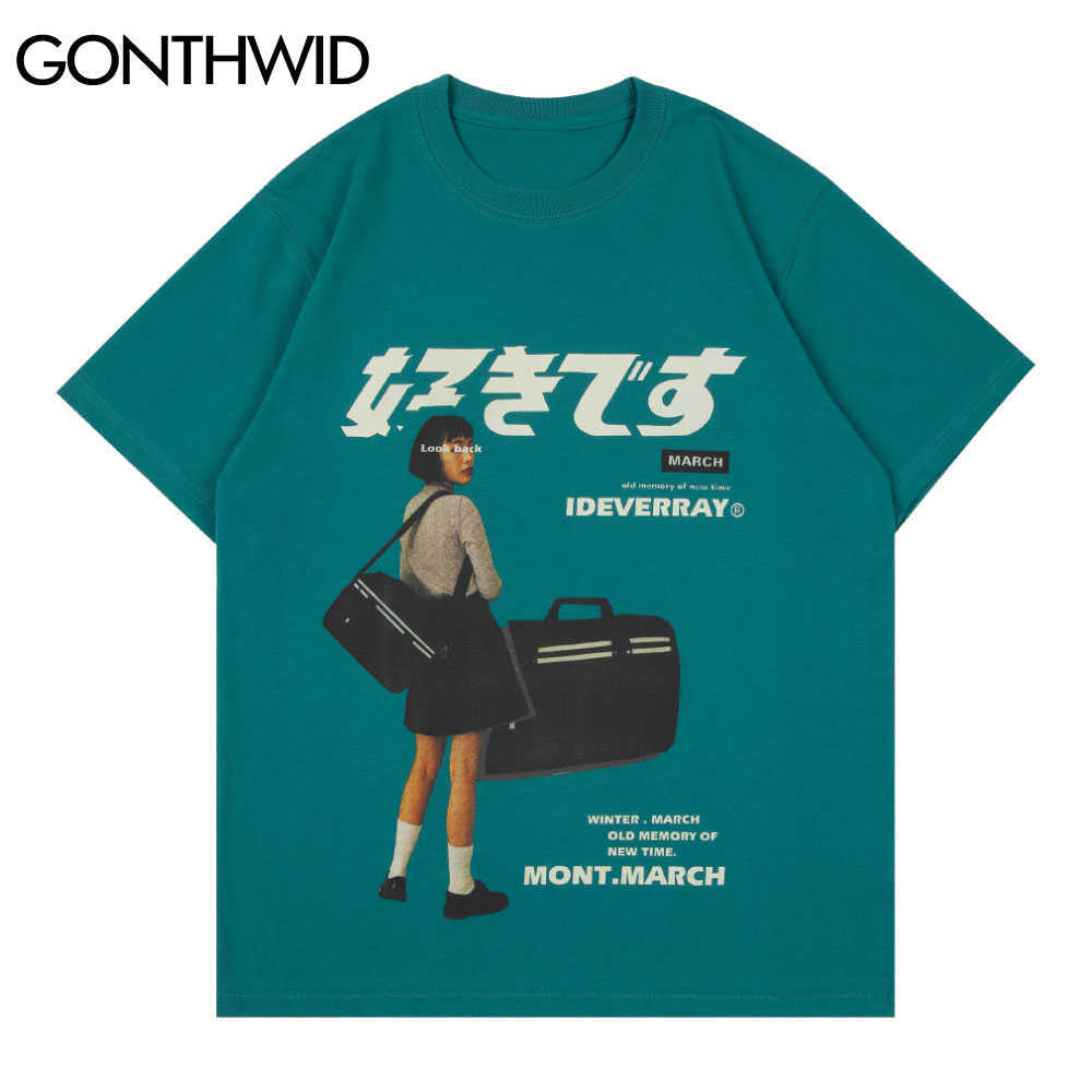 GONTHWID Tshirts Streetwear Harajuku Men Vintage Girl Poster Print Short Sleeve T-Shirts Casual Hip Hop Loose Cotton Tees Tops 210629