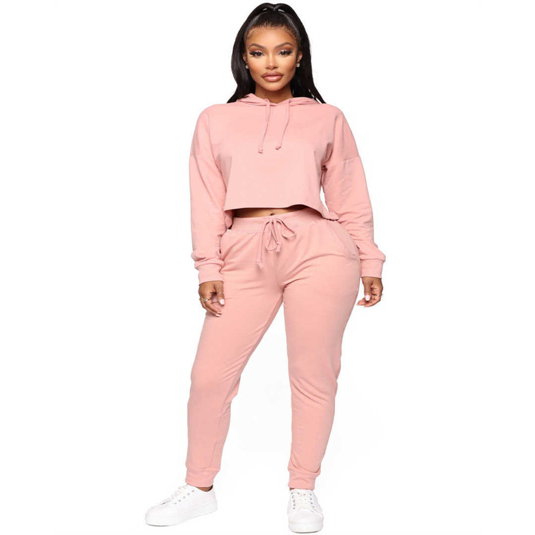 Designers Women Clothes 2023 sweater autumn winter solid color exposed navel two-piece set Fashion S-3XL