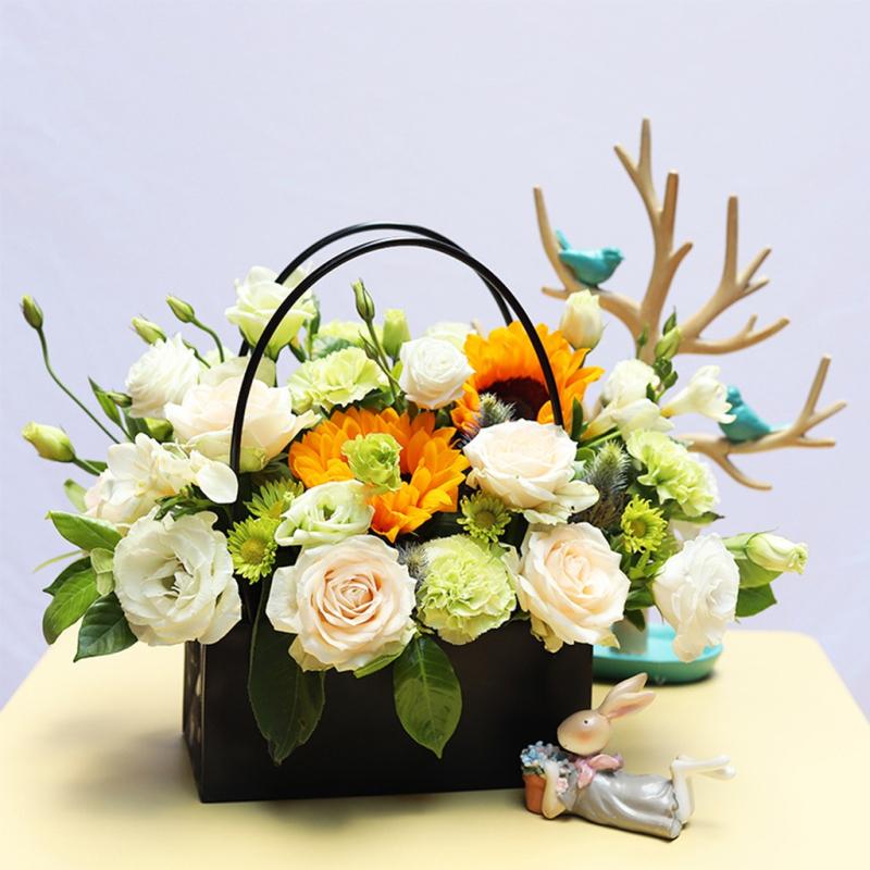 Portable Flower Box Kraft Paper Handy Gift Bag With Handhold Wedding Rose Party Packaging Cardboard For Wrap1