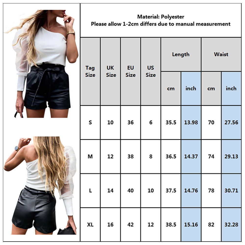 High Waist Leather Shorts Women Sashes Wide Leg Button Faux Bottoms Street Pocket Elastic Bud D30 210714