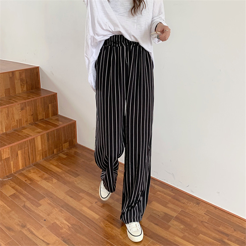 Minimalist Wide Leg Pants Women Bottoms Autumn Spring Stylish Office Lady High Waist Straight Striped Female 210421