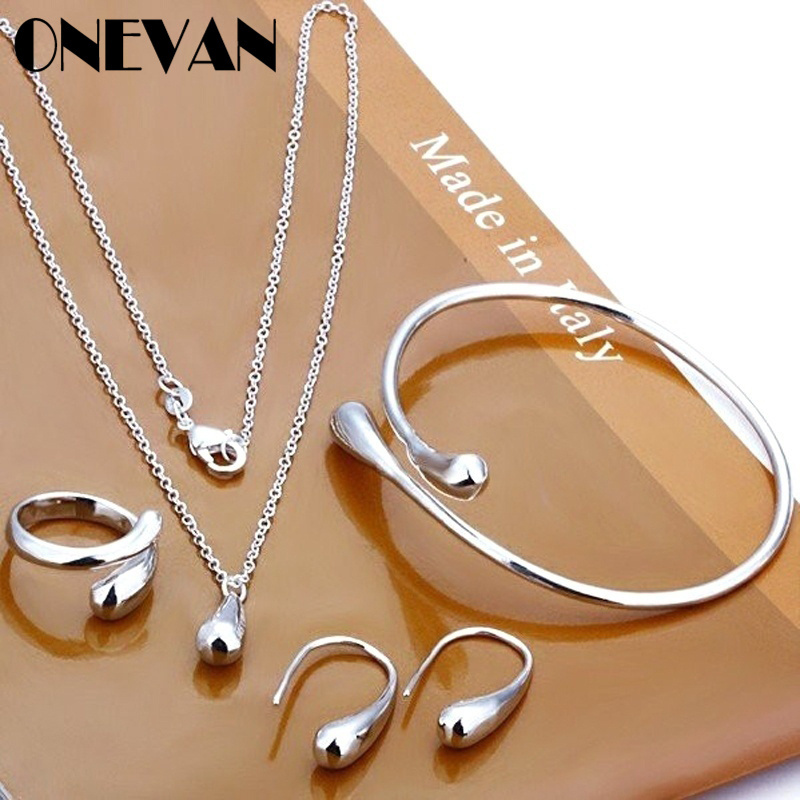 

Exquisite Eardrop Shape Pendant Neckalce Water Drop Jewelry Set Hand Chain Bracelet Necklaces Ring Hook Oval Earings for Women, Platinum plated